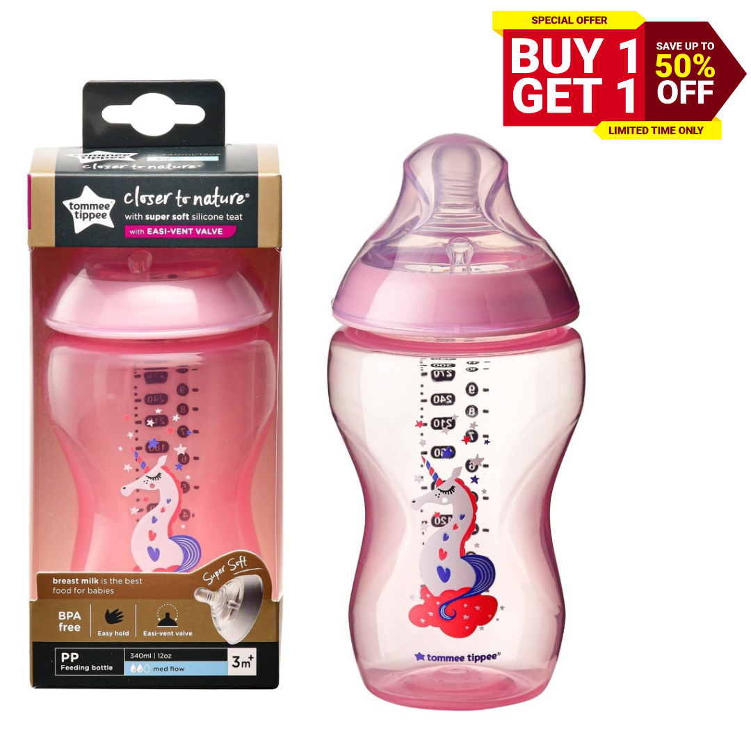 Baby and Beyond  Tommee Tippee Bottle SS Med Flow Teats 12oz/340ml – Pink